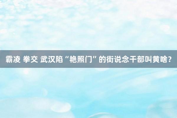 霸凌 拳交 武汉陷“艳照门”的街说念干部叫黄啥？