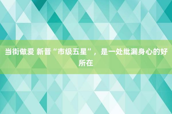 当街做爱 新晋“市级五星”，是一处纰漏身心的好所在